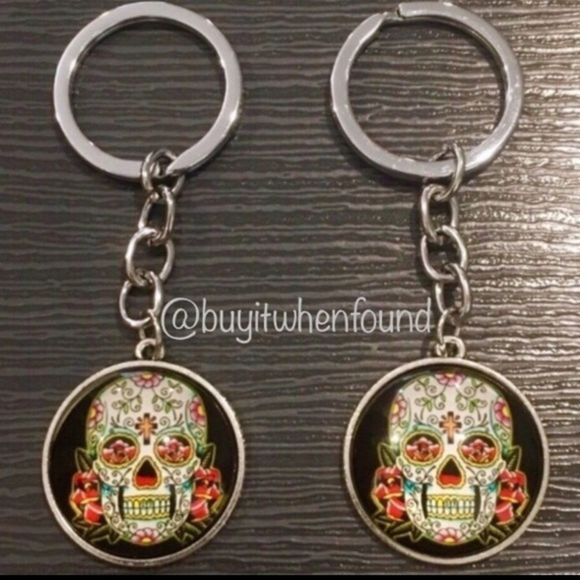 Day of The Dead Sugar Skull Cabochon Keychains - Picture 8 of 8